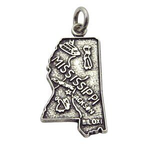 Vintage Sterling Silver Fort Co.  Map of Mississippi Souvenir Travel Charm 1960s
